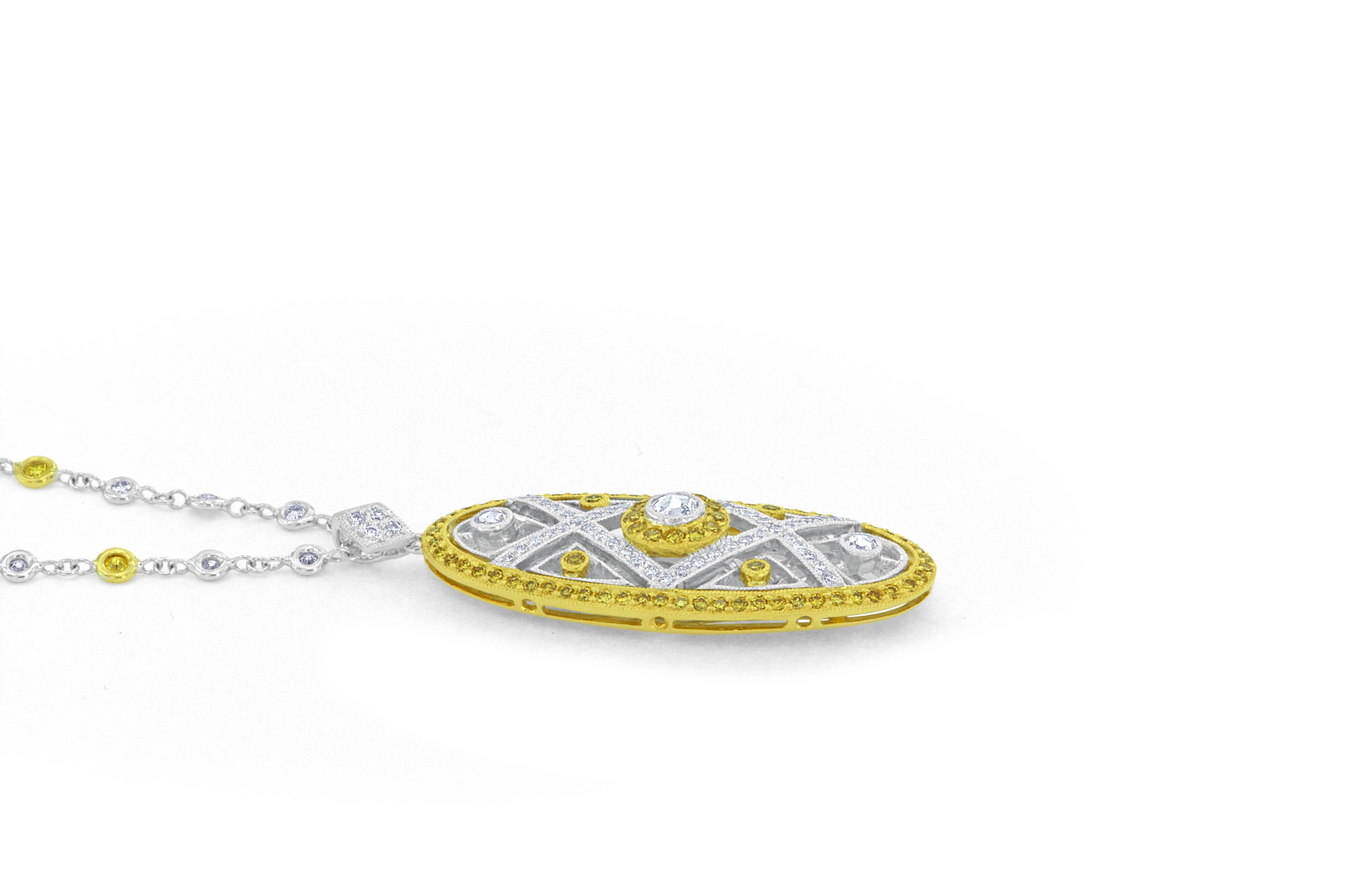 Modern Round Brilliant Cut Diamond and Natural Fancy Yellow Diamond Necklace For Sale