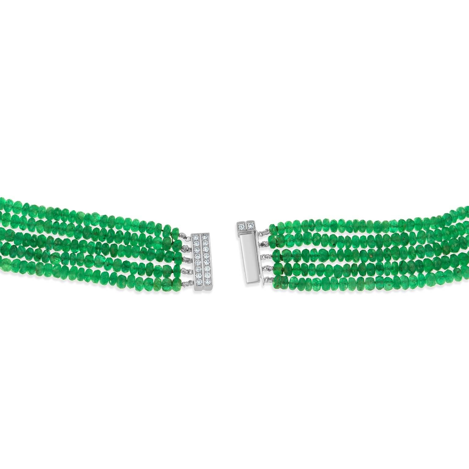 Modern 408.31 Carat Emerald and Diamond White Gold Tassel Necklace For Sale