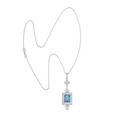 2.92 Carat Emerald Cut Aquamarine and Diamond Platinum Necklace