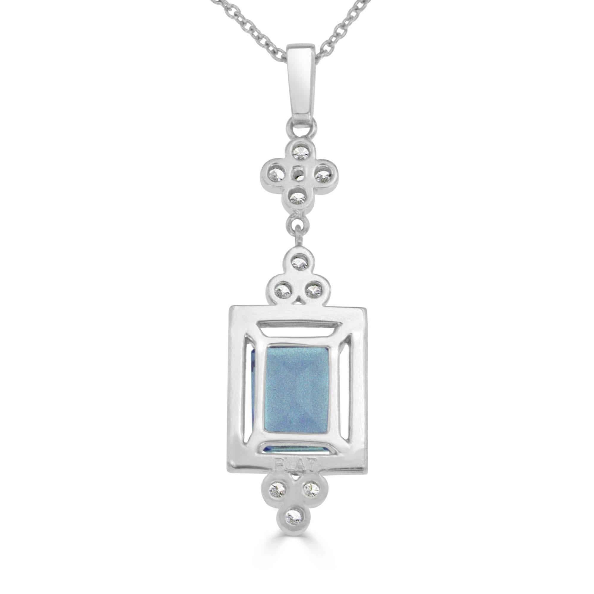 Modern 2.92 Carat Emerald Cut Aquamarine and Diamond Platinum Necklace For Sale
