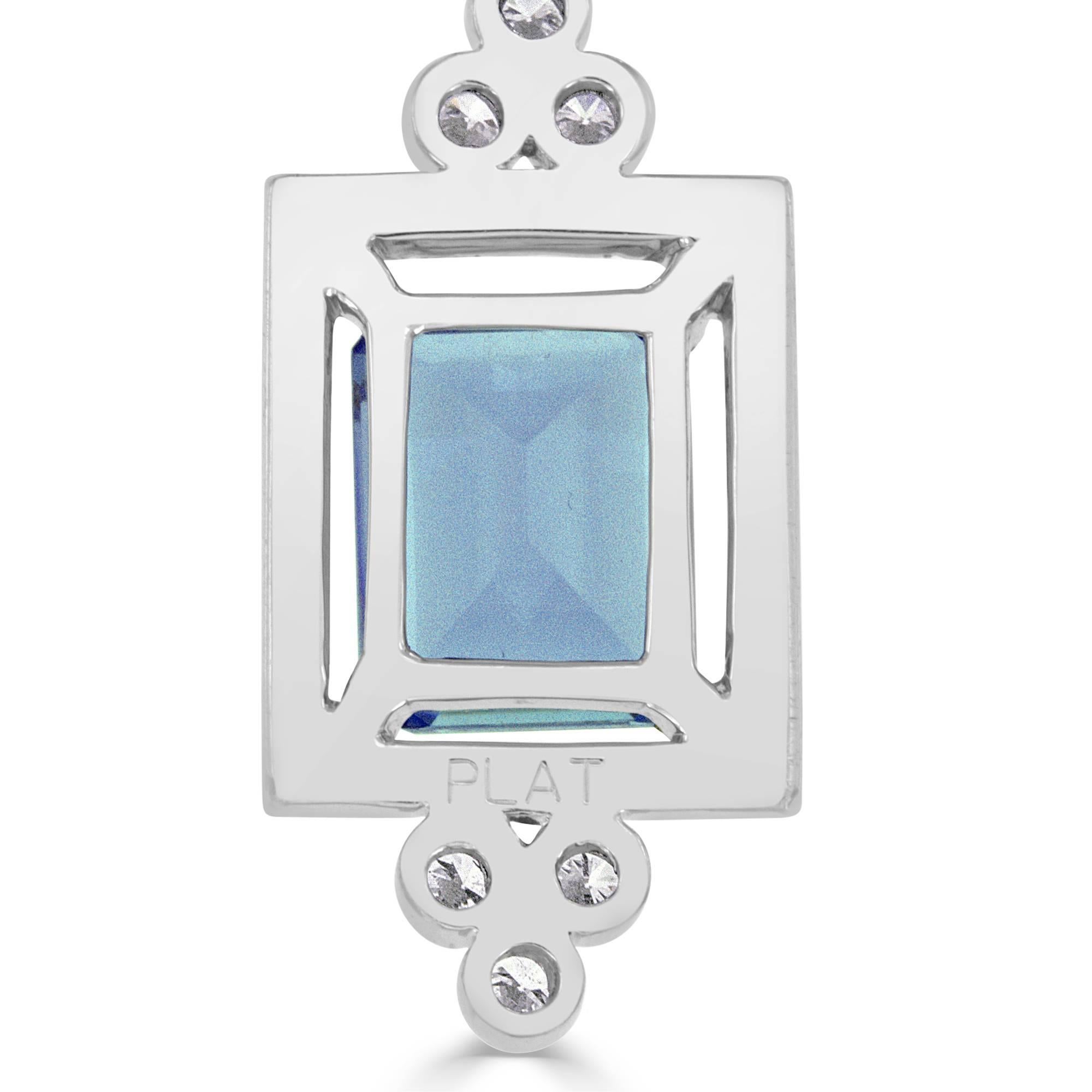 2.92 Carat Emerald Cut Aquamarine and Diamond Platinum Necklace In Excellent Condition For Sale In Grosse Pointe Woods, MI