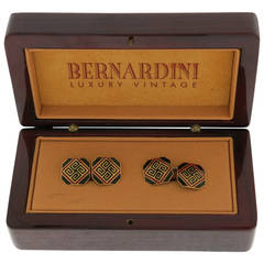 Vintage Art Deco Enamel Gold Octagonal Cufflinks