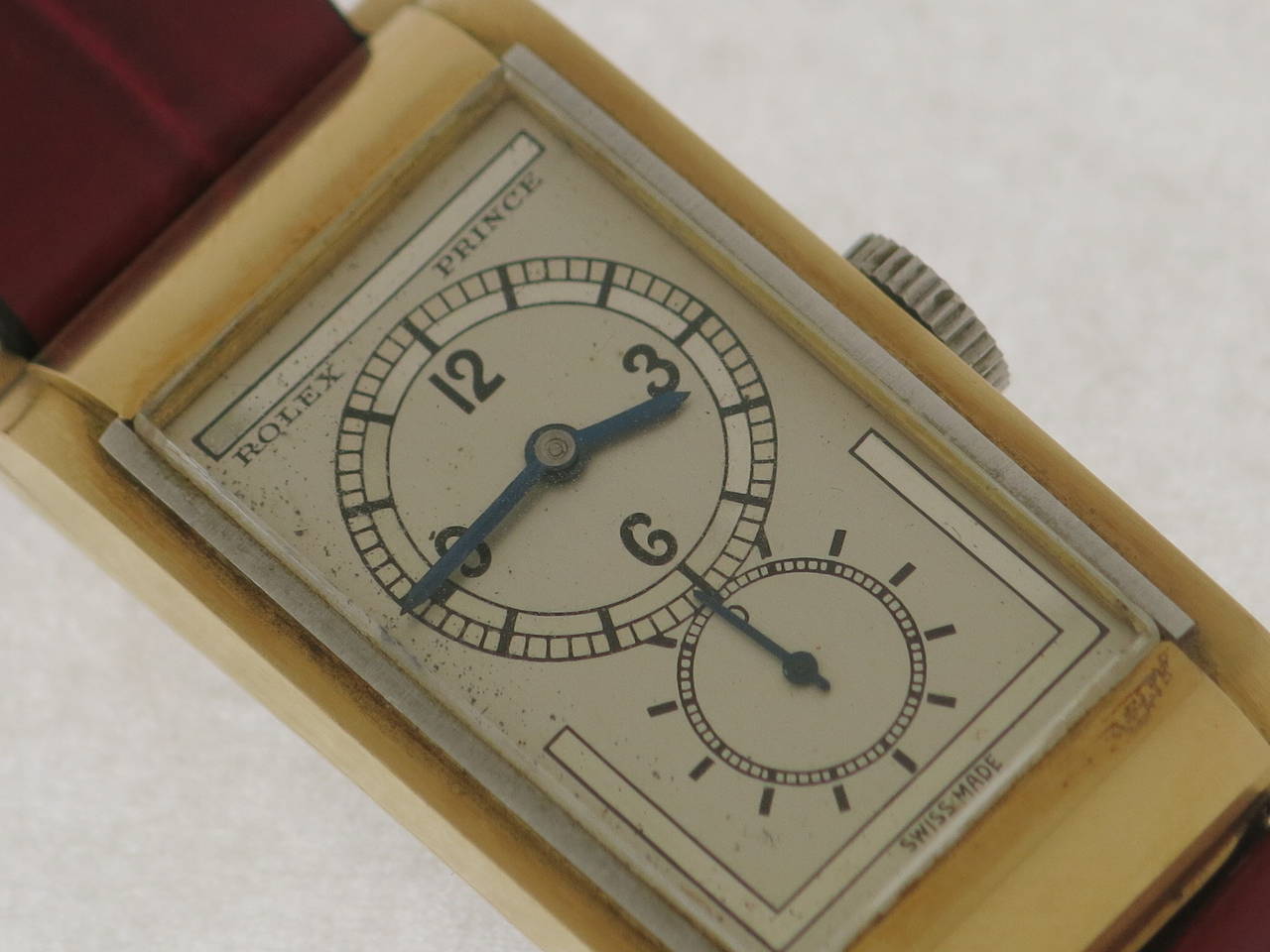Rolex Yellow Gold Stainless Steel Rectangular Prince Railway Wristwatch In Excellent Condition In Milano, IT