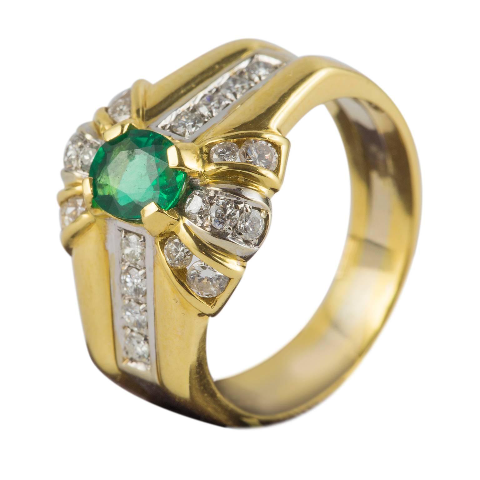 Women's Emerald Diamond Gold Cocktail Ring