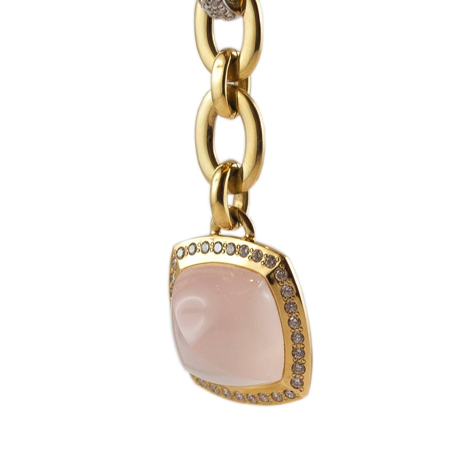 Pink Quartz Gold Art Nouveau Style Dangle Earrings In New Condition For Sale In Florence, Tuscany
