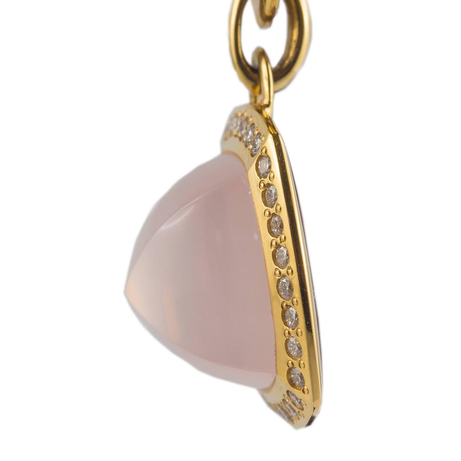 Pink Quartz Gold Art Nouveau Style Dangle Earrings For Sale 3