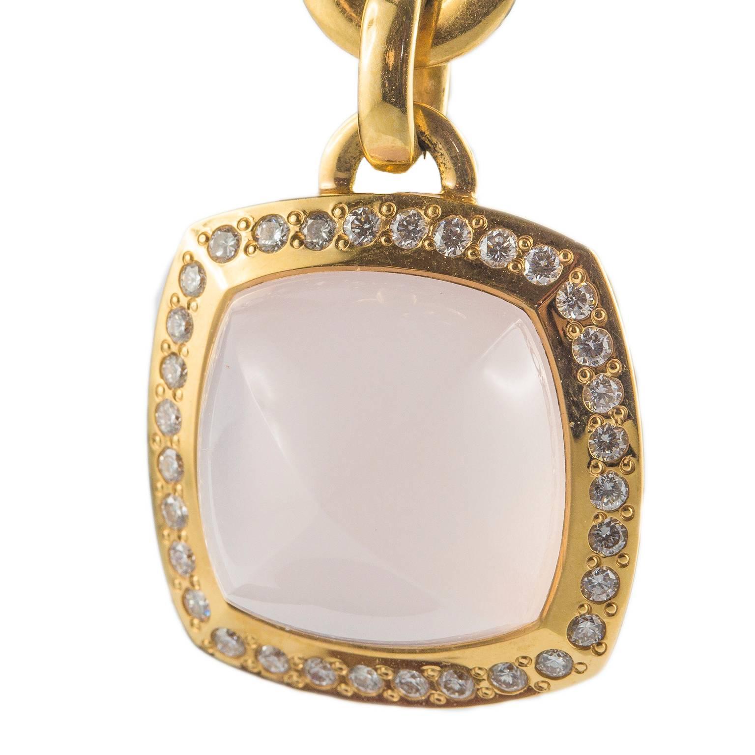 Pink Quartz Gold Art Nouveau Style Dangle Earrings For Sale 1