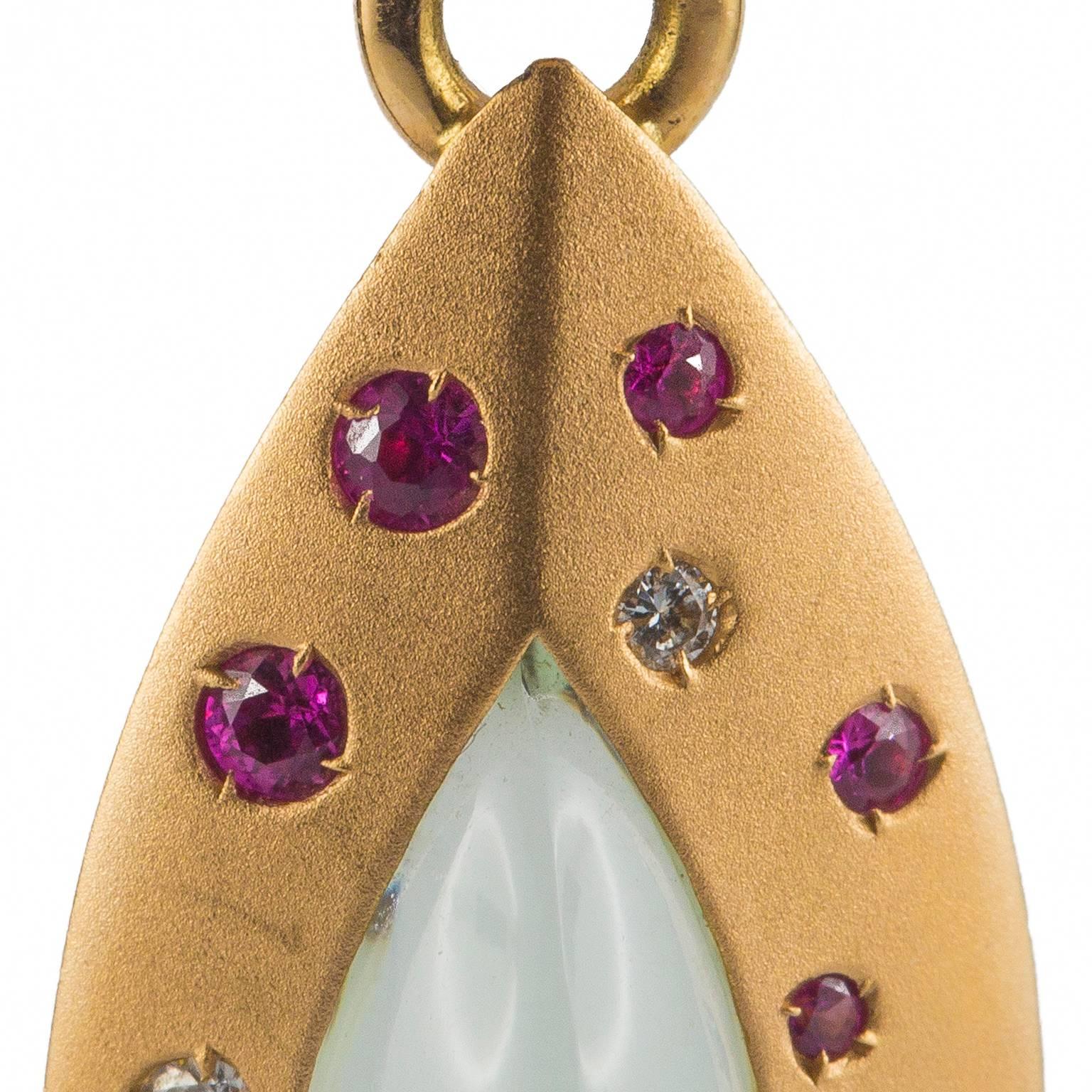 Pink Sapphire Quartz 18 Karat Rose Gold Diamond Hoop Drop Earrings For Sale 1