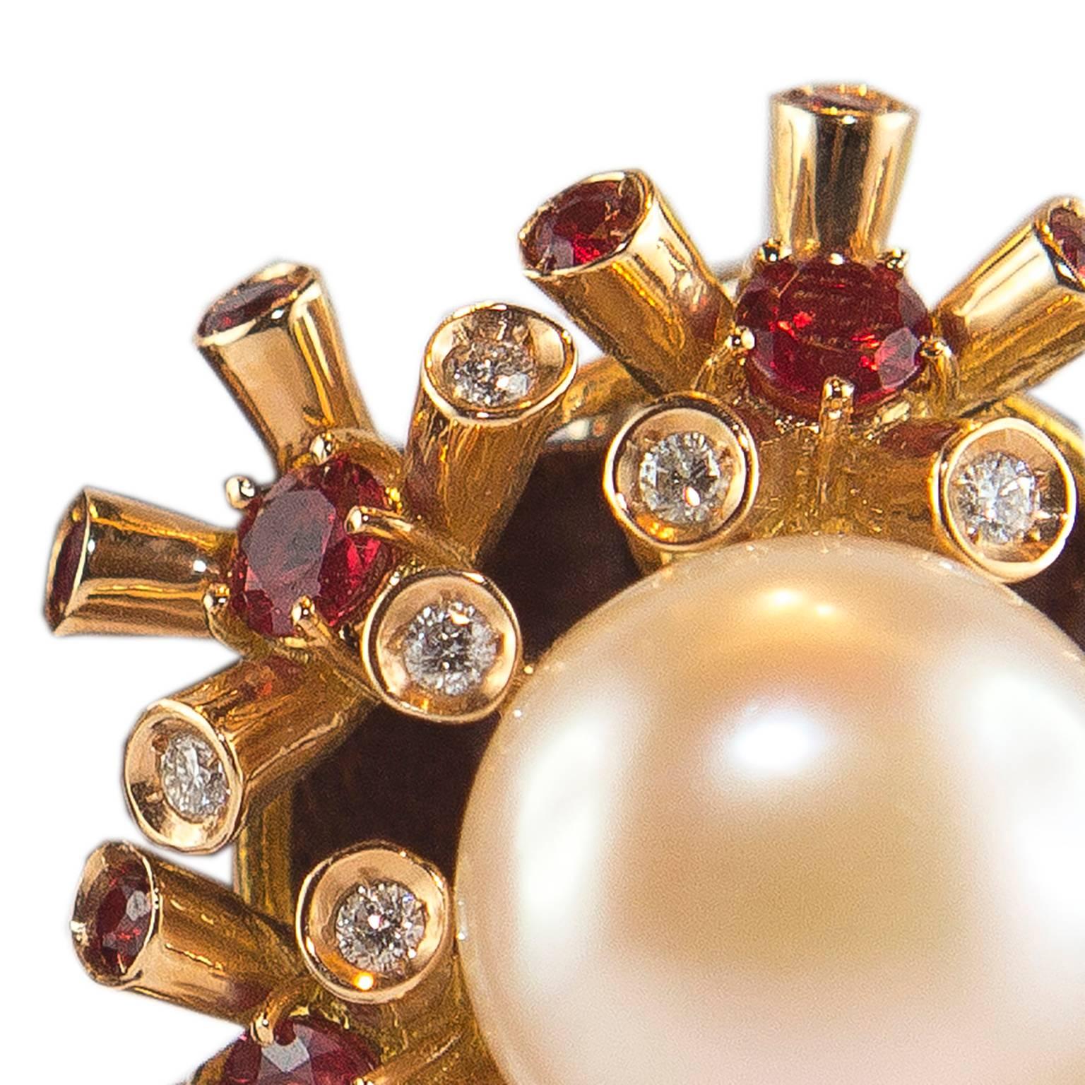 Pearl Diamond Sapphire Gold Earrings For Sale 2