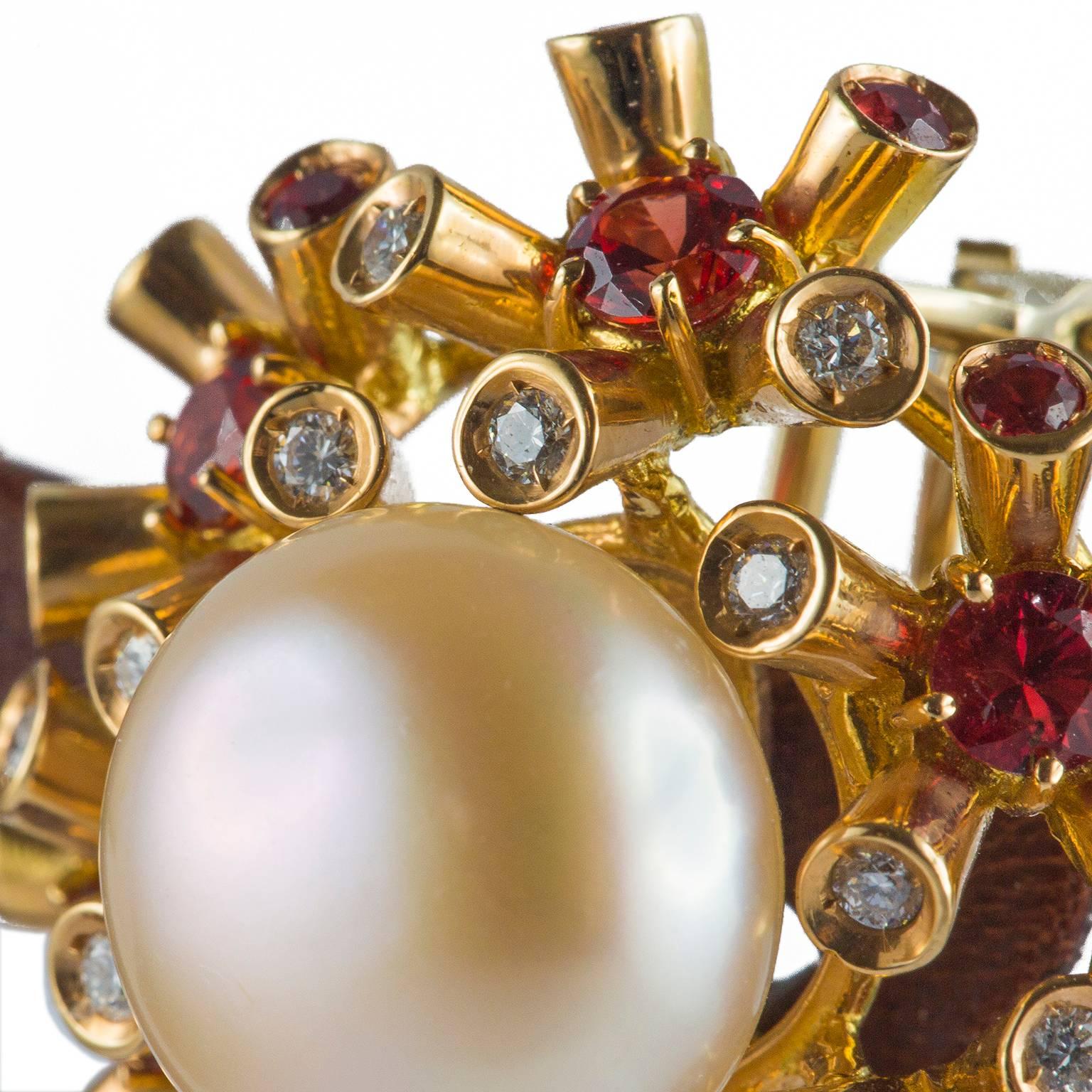 Pearl Diamond Sapphire Gold Earrings For Sale 3