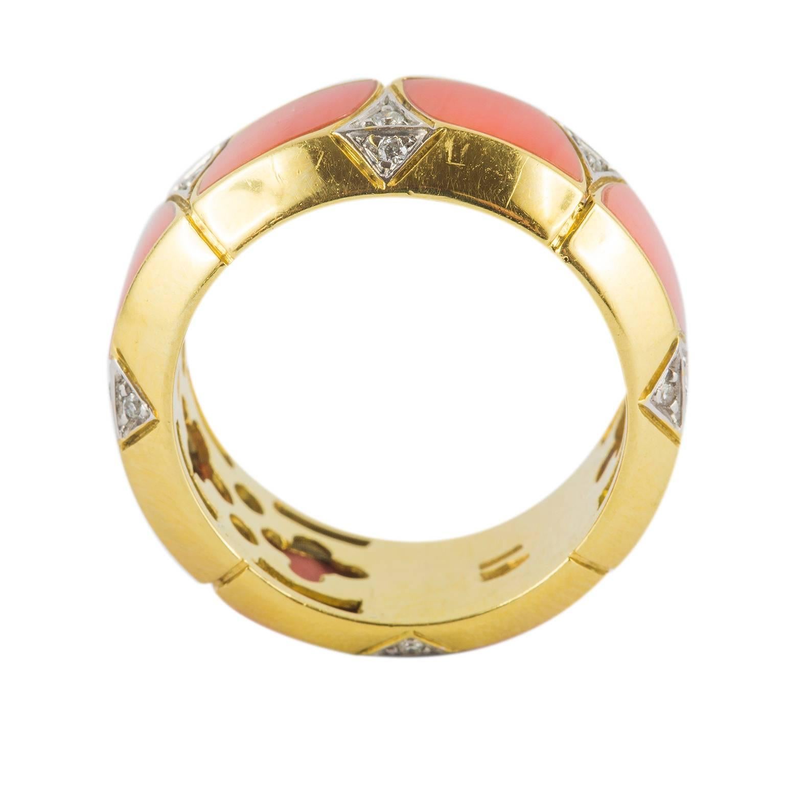 Coral Diamond Gold Ring 3