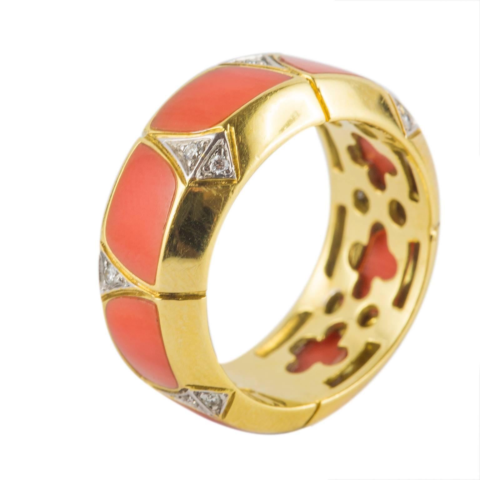 Coral Diamond Gold Ring 4