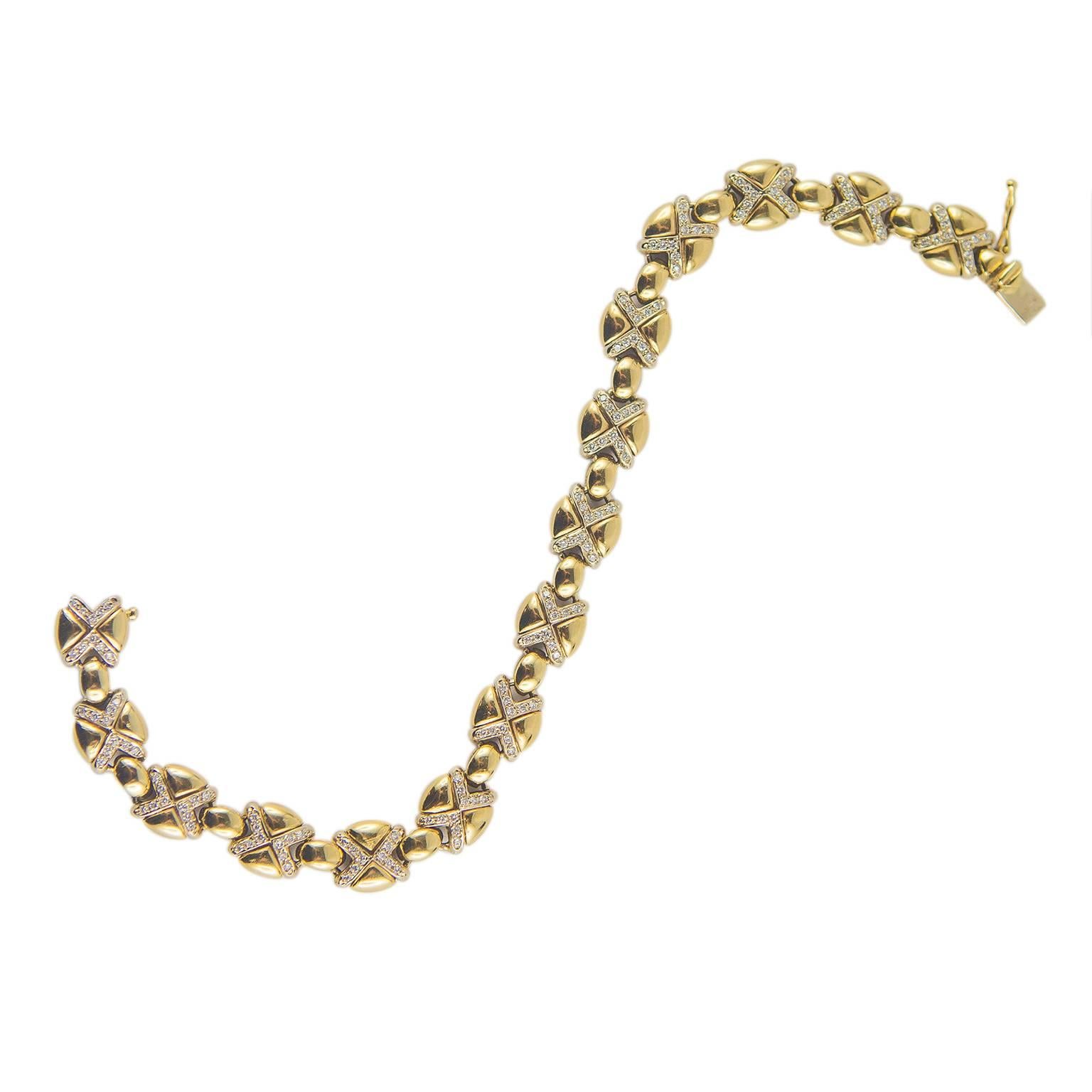 Retro 18 Karat Gold Bracelet and Diamonds For Sale