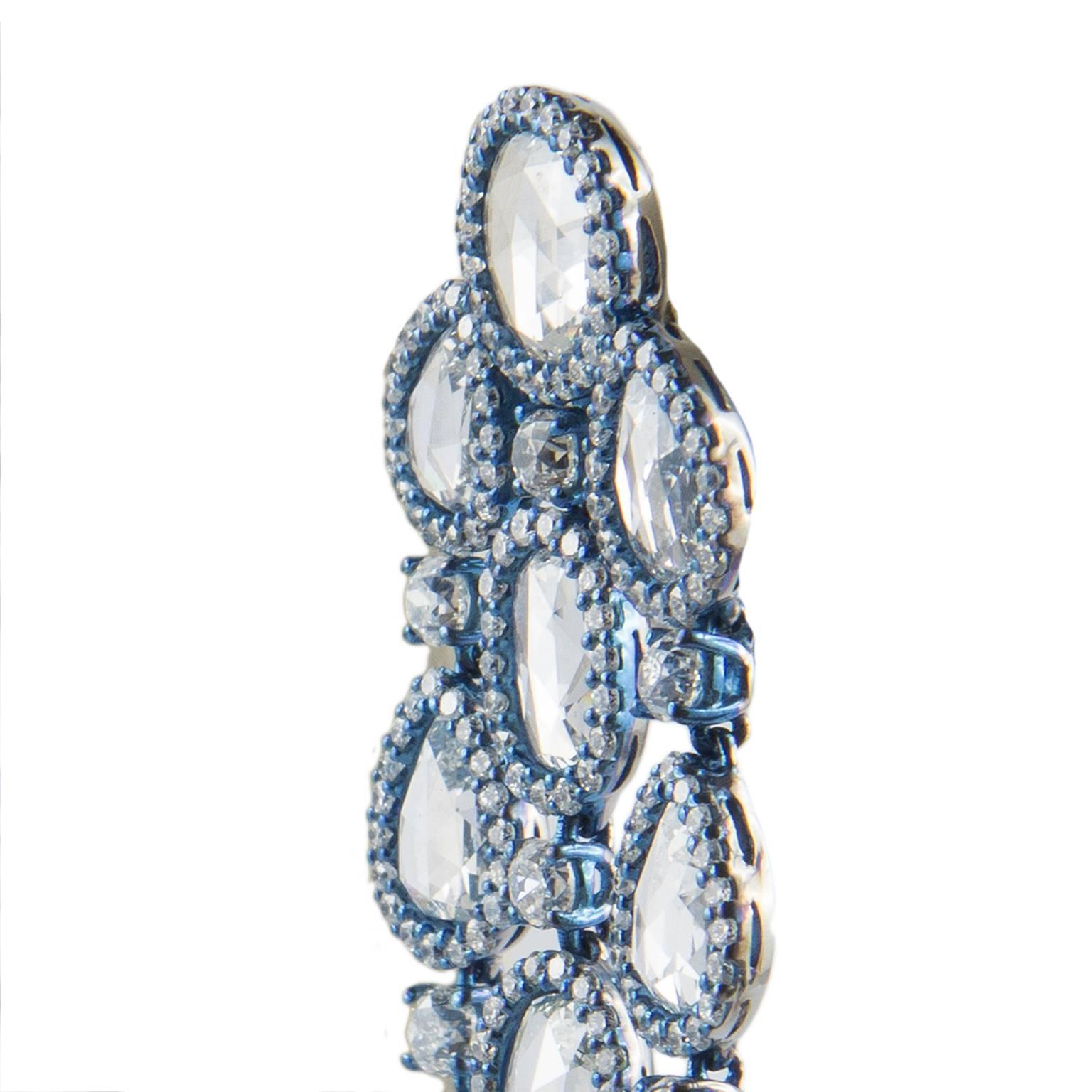 Rose Cut Titanium Dangle Earrings with Diamonds For Sale