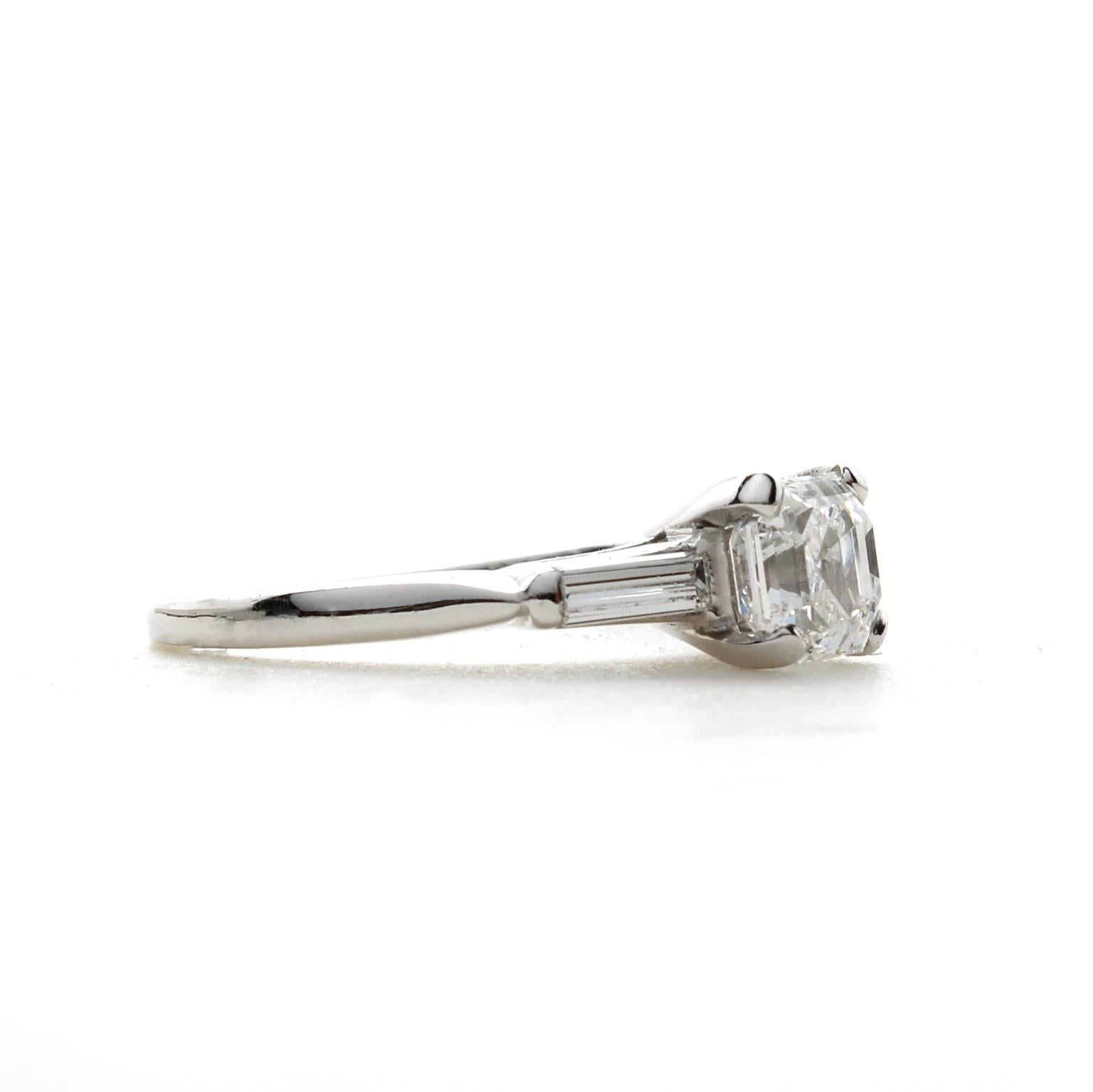 Modern GIA Certified 1.00 Carat Asscher Cut Diamond Platinum Engagement Ring For Sale