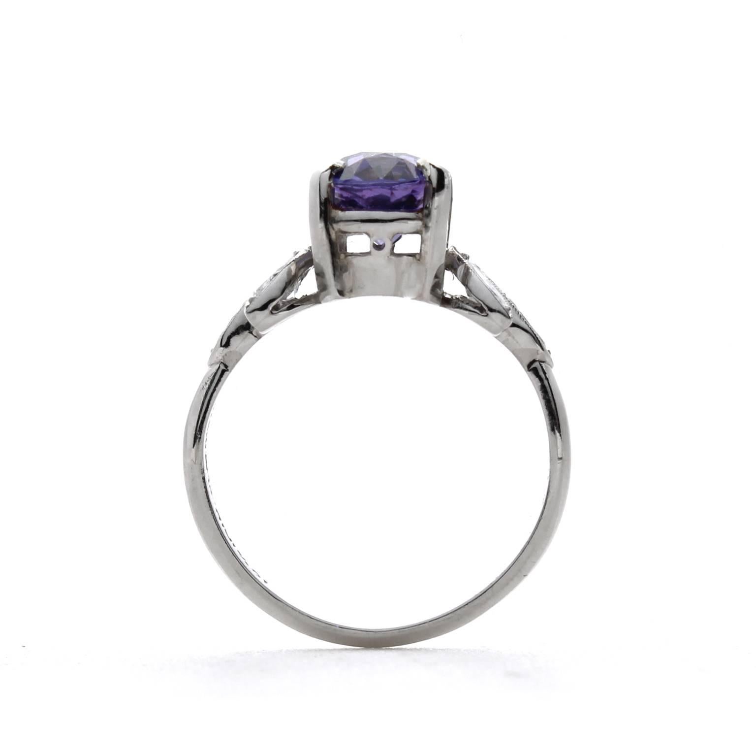 2.17 Carat Oval Purple Sapphire Marquise Diamond Platinum Ring In Excellent Condition In San Francisco, CA