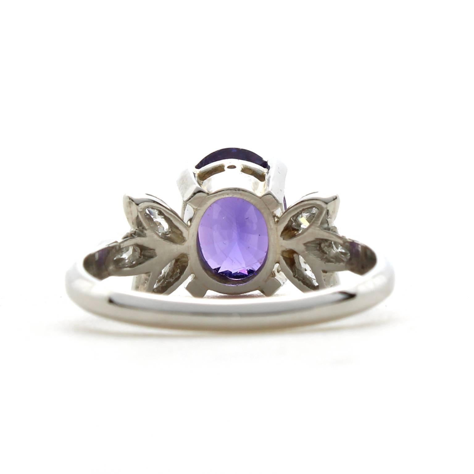 Women's 2.17 Carat Oval Purple Sapphire Marquise Diamond Platinum Ring