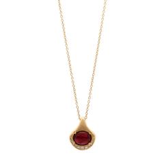 Ruby Cabochon Pave Diamond Gold Necklace