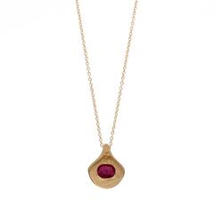 Ruby Cabochon Pave Diamond Gold Necklace