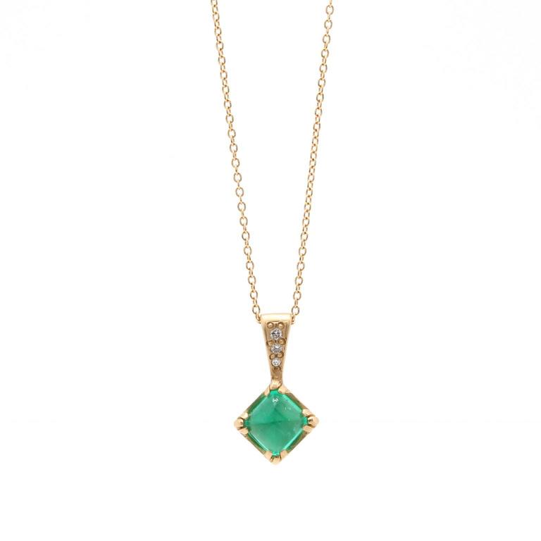 Sugarloaf Emerald Diamond Gold Necklace For Sale at 1stDibs