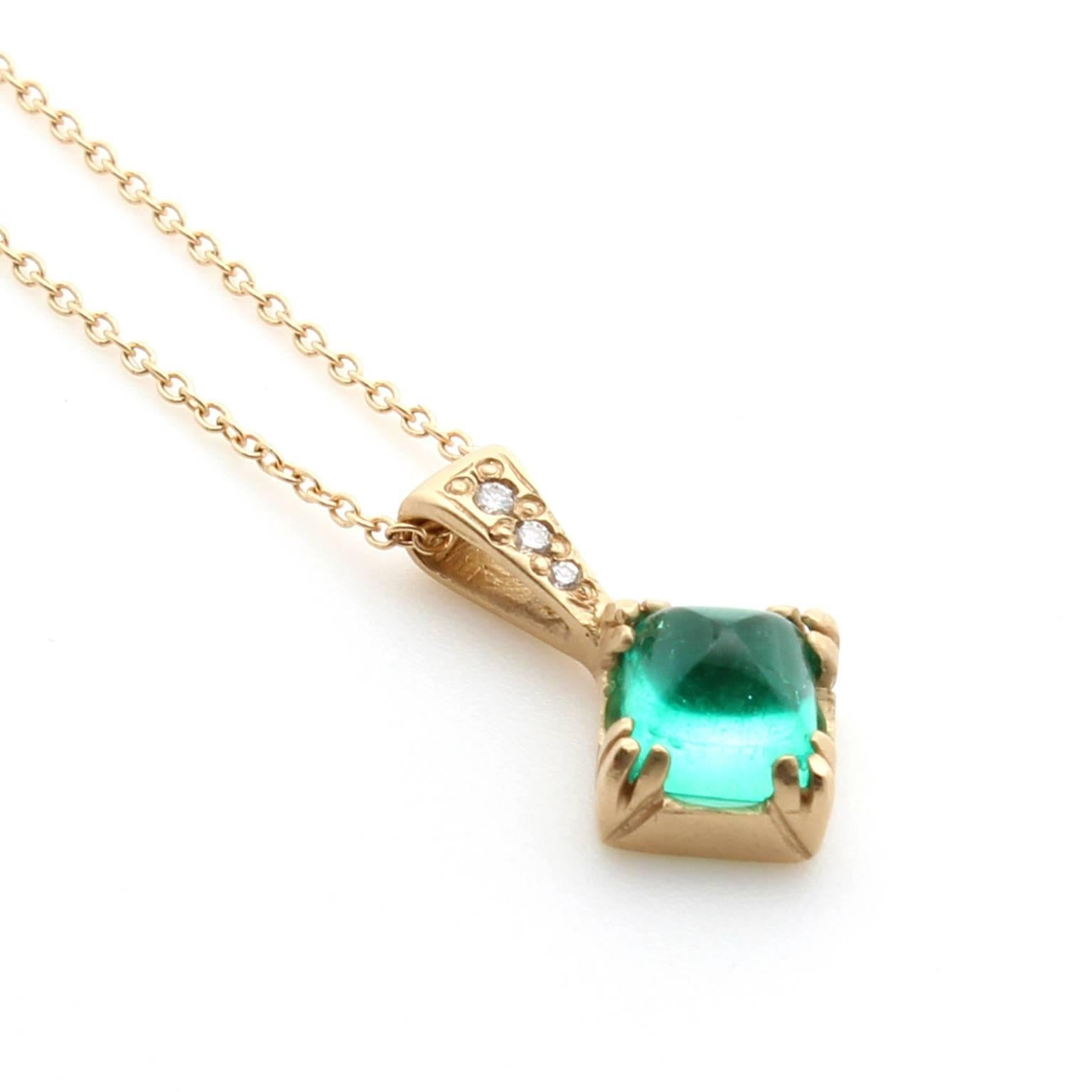 Sugarloaf Emerald Diamond Gold Necklace In New Condition For Sale In San Francisco, CA