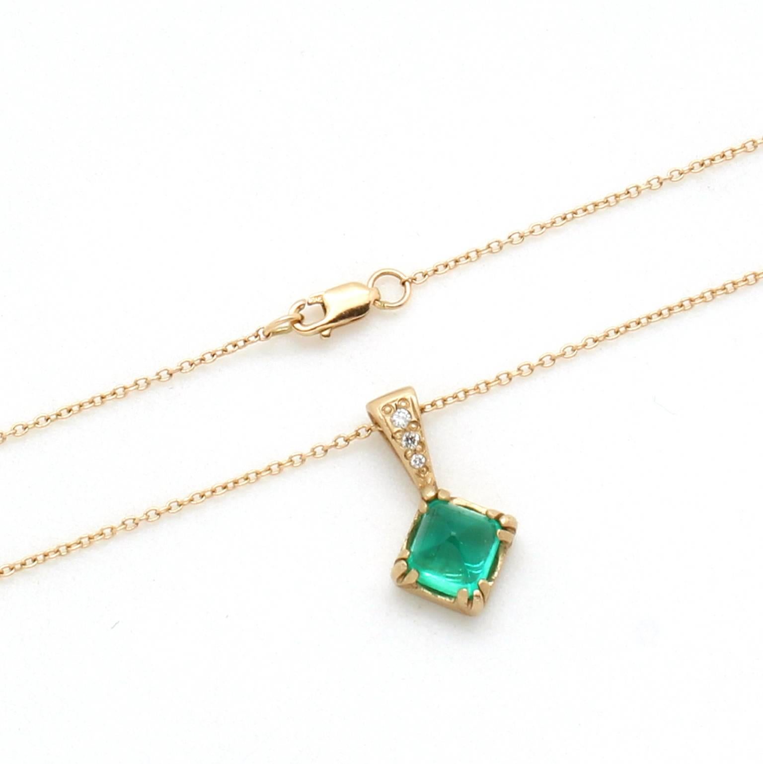 Women's Sugarloaf Emerald Diamond Gold Necklace For Sale