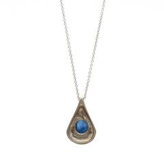 Blue Sapphire Cabochon Pave Diamond White Gold Pendant