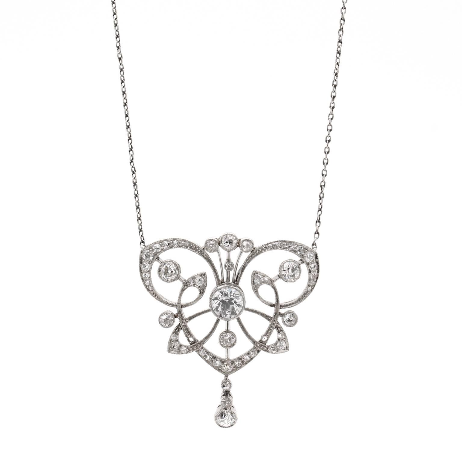Antique 1890s Belle Époque Diamond Platinum Necklace For Sale