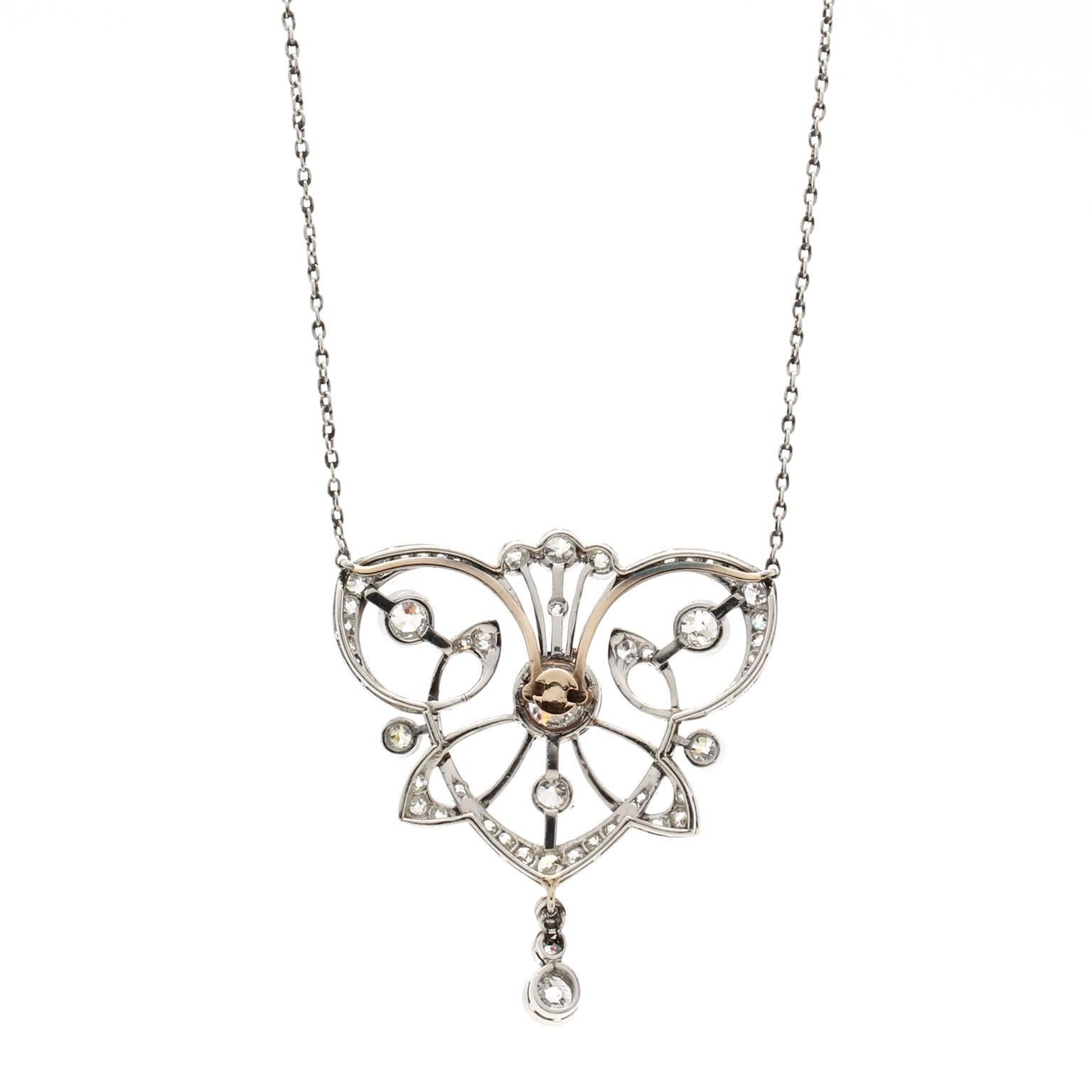 Women's Antique 1890s Belle Époque Diamond Platinum Necklace For Sale