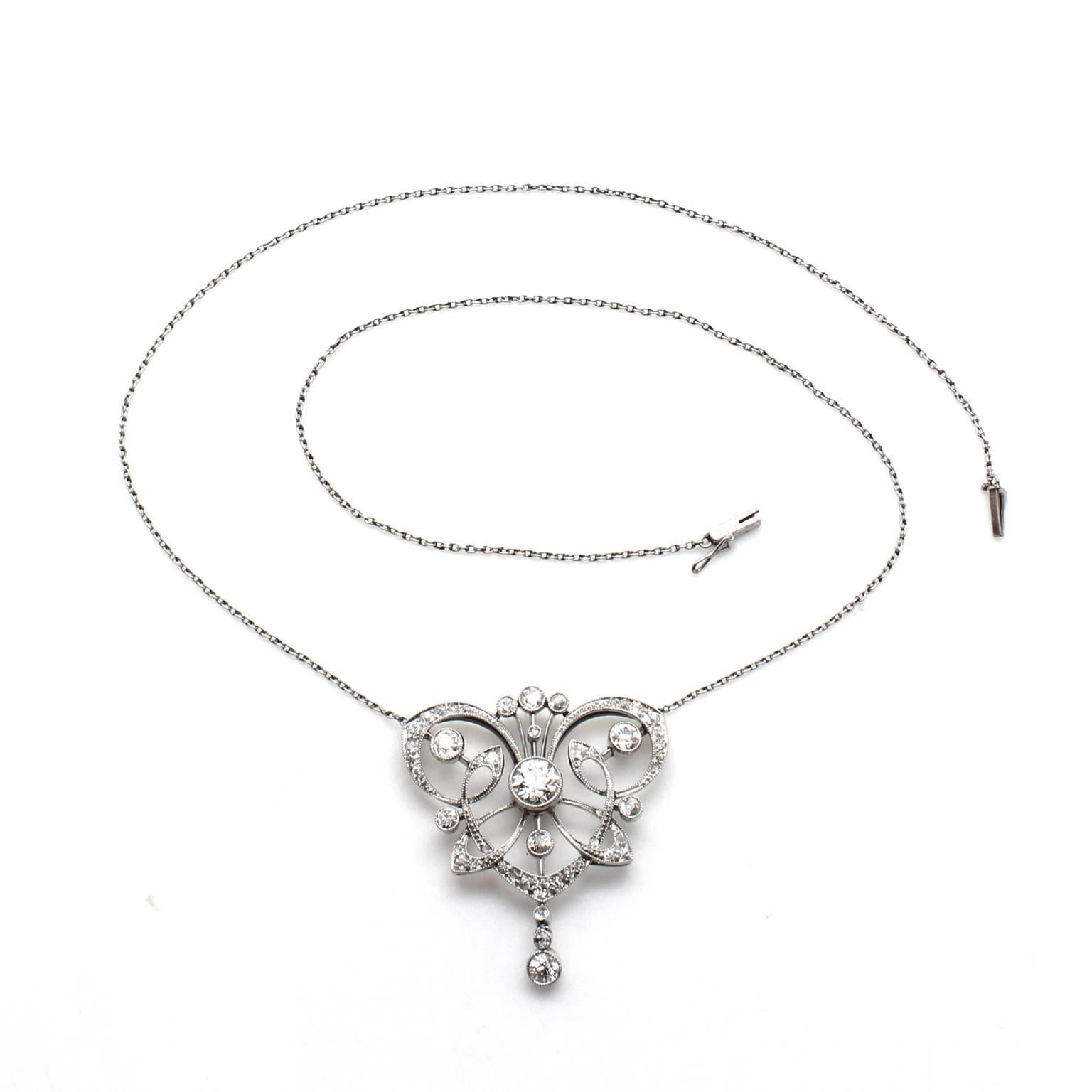 Antique 1890s Belle Époque Diamond Platinum Necklace In Good Condition For Sale In San Francisco, CA