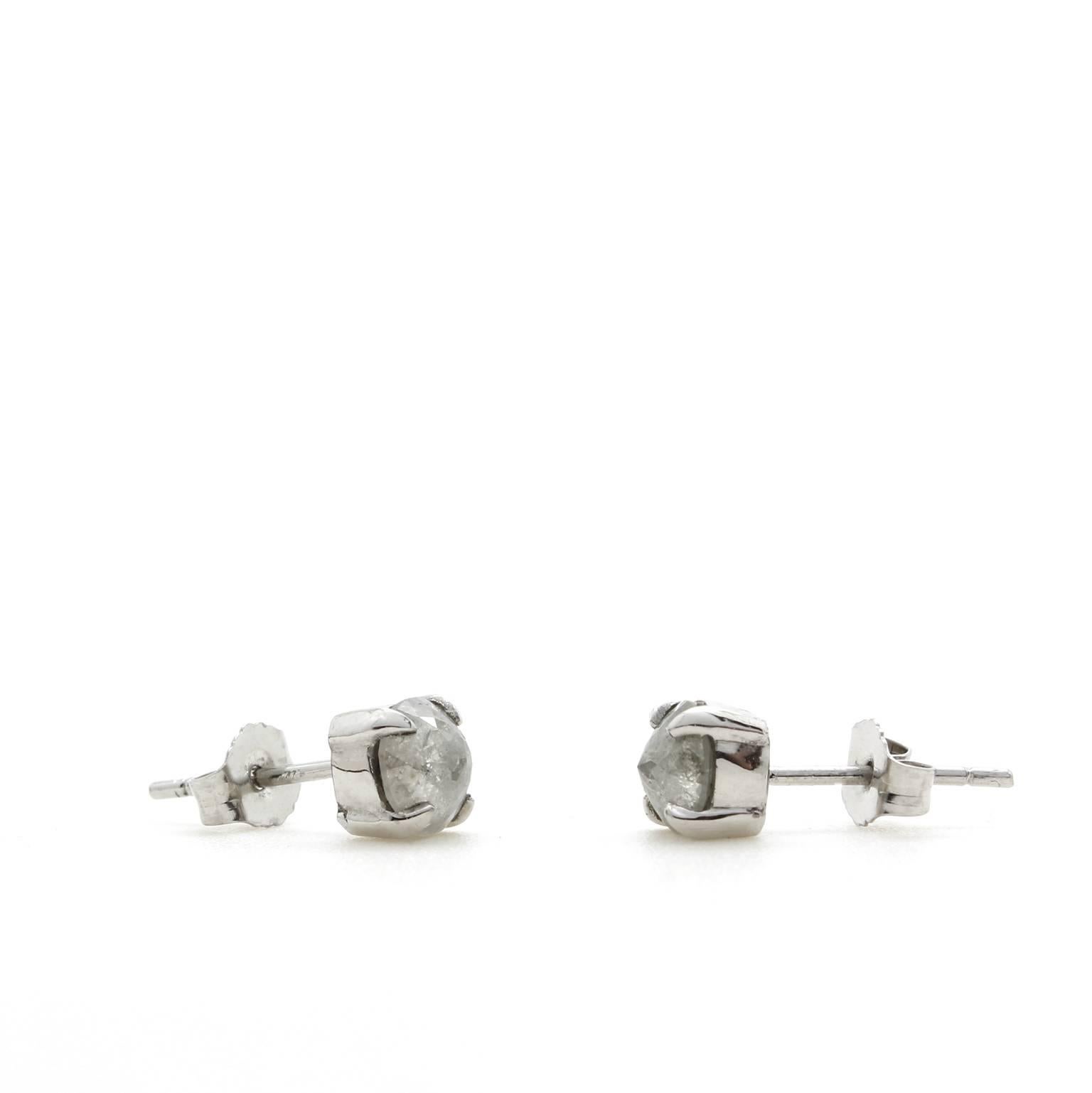Women's or Men's Grey Rose Cut Diamond Platinum Stud Earrings For Sale