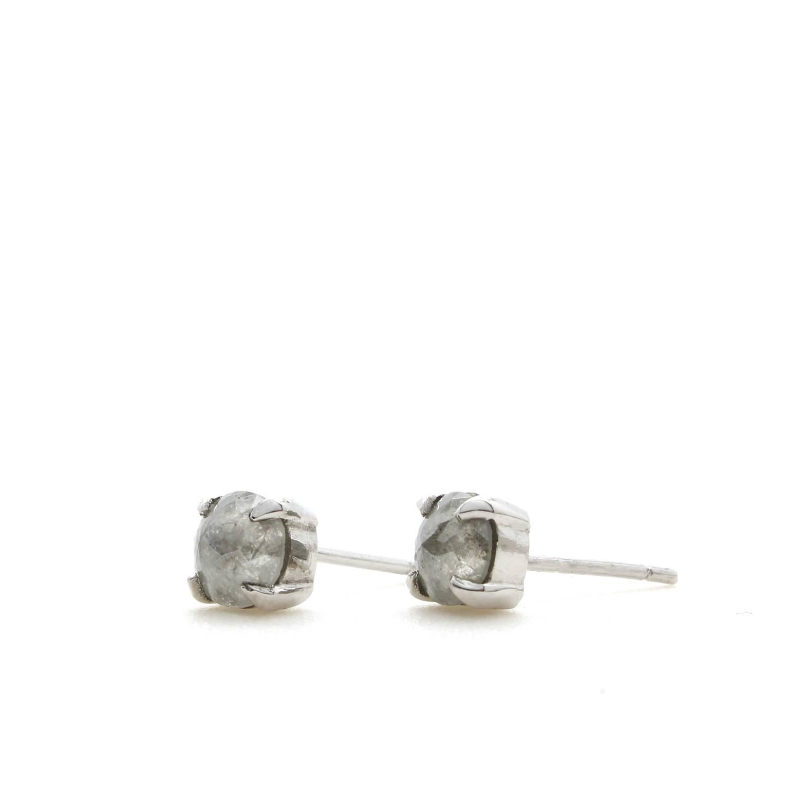 Grey Rose Cut Diamond Platinum Stud Earrings In New Condition For Sale In San Francisco, CA