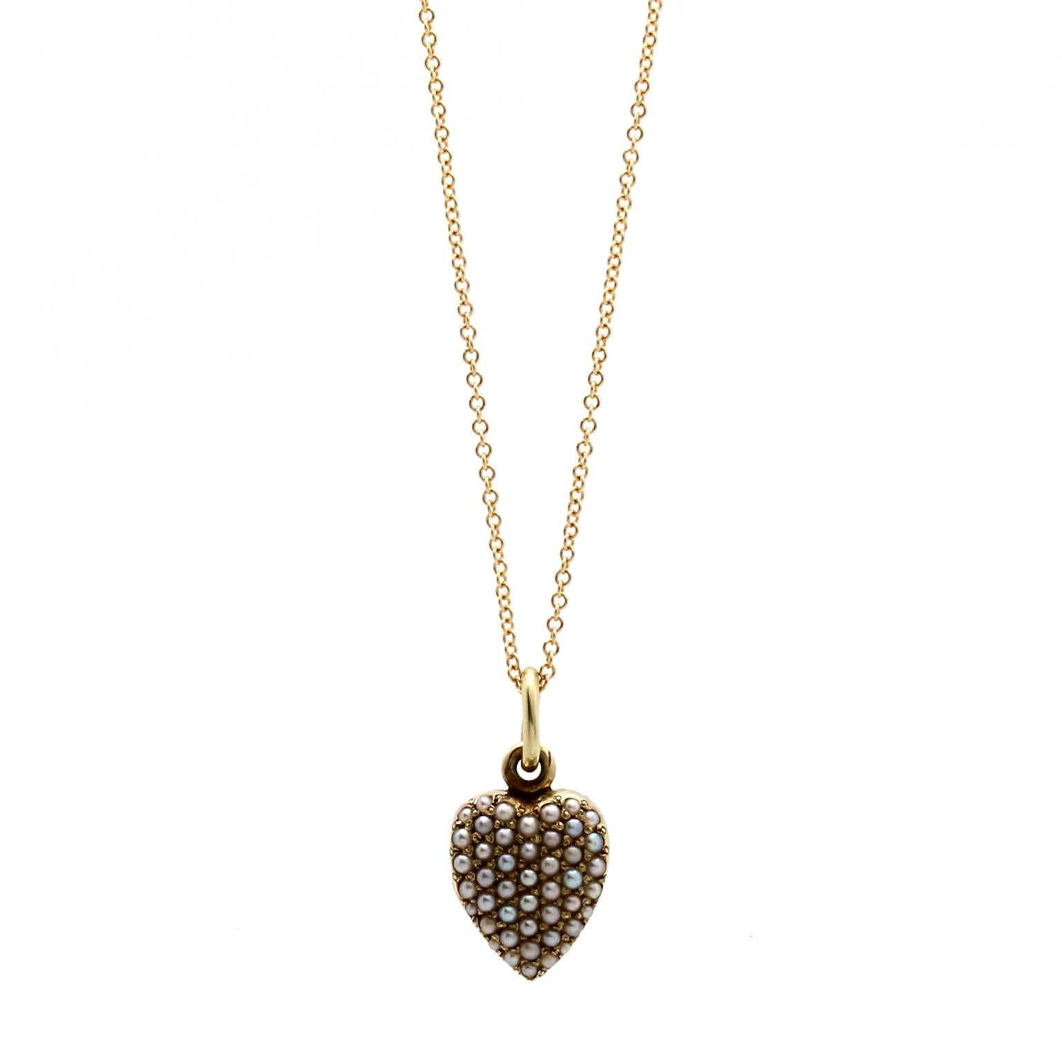 Gold and Pave Pearl Heart Locket For Sale