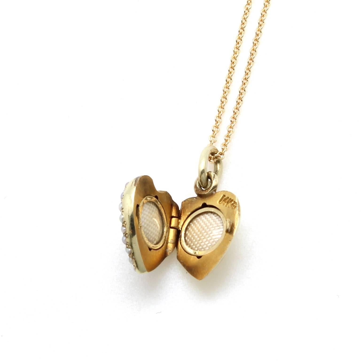 Gold and Pave Pearl Heart Locket In Good Condition For Sale In San Francisco, CA
