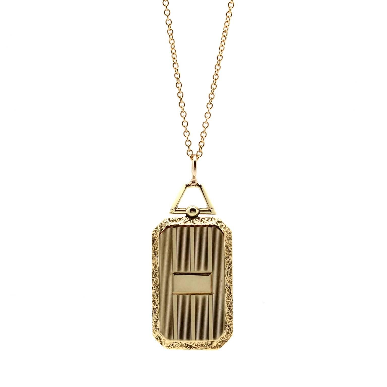 Engraved Gold Rectangular Locket For Sale