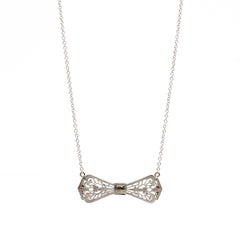 White Gold Art Deco Filigree Bow Pendant