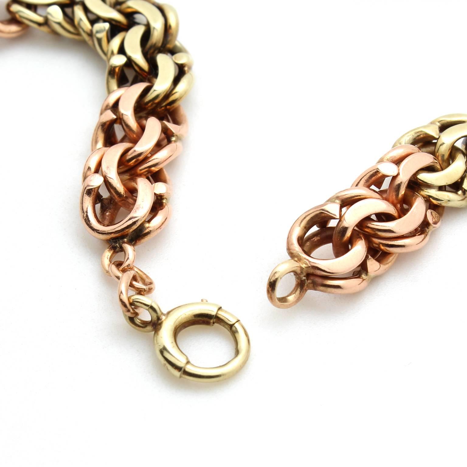 Vintage Rose Gold and Green Gold Chain Necklace In Excellent Condition For Sale In San Francisco, CA