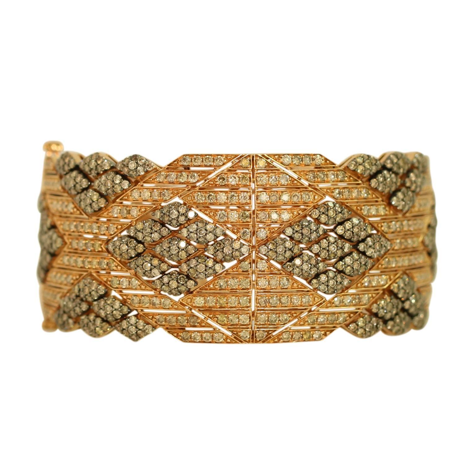 Brown Diamond Gold Cuff Bracelet For Sale