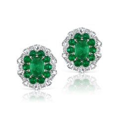 Matching Emerald and Diamond Earring and Ring Set
