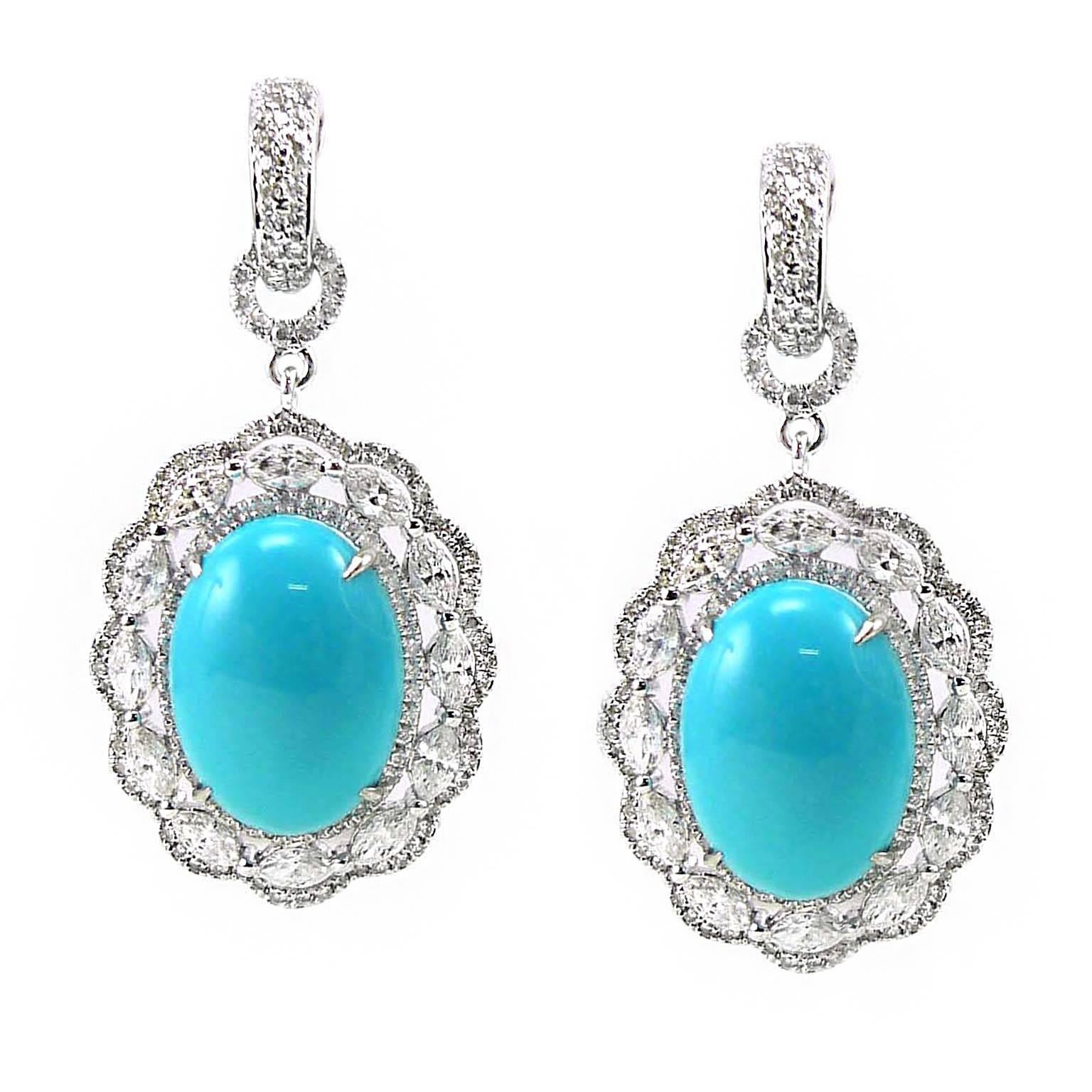 Sleeping Beauty Turquoise Diamond Drop Earring For Sale