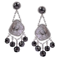 Sliced Diamond and Black Diamond Chandelier Earrings