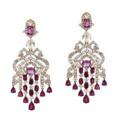Ruby Pink Sapphire Diamond Chandelier Earrings
