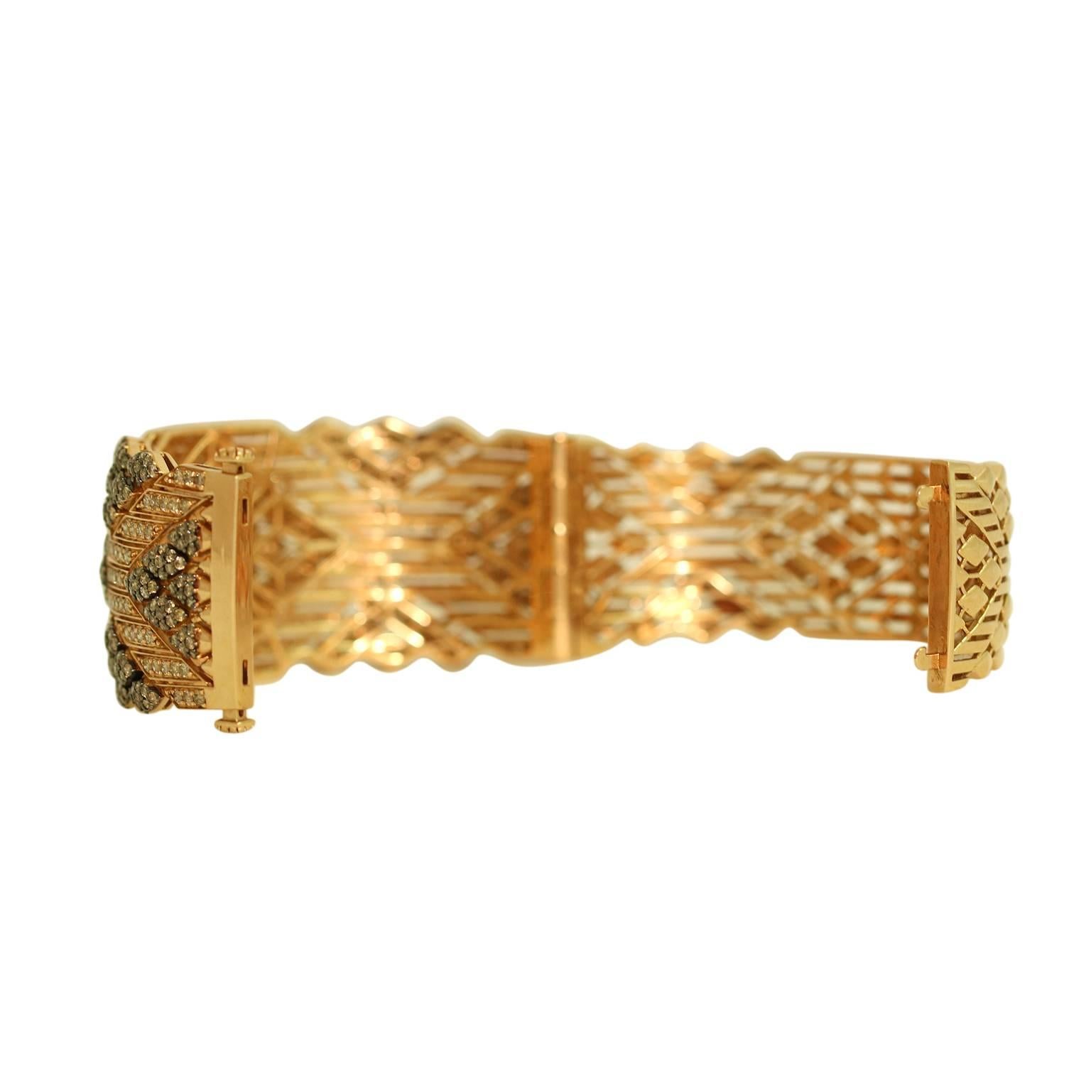 Women's or Men's Brown Diamond Gold Cuff Bracelet For Sale