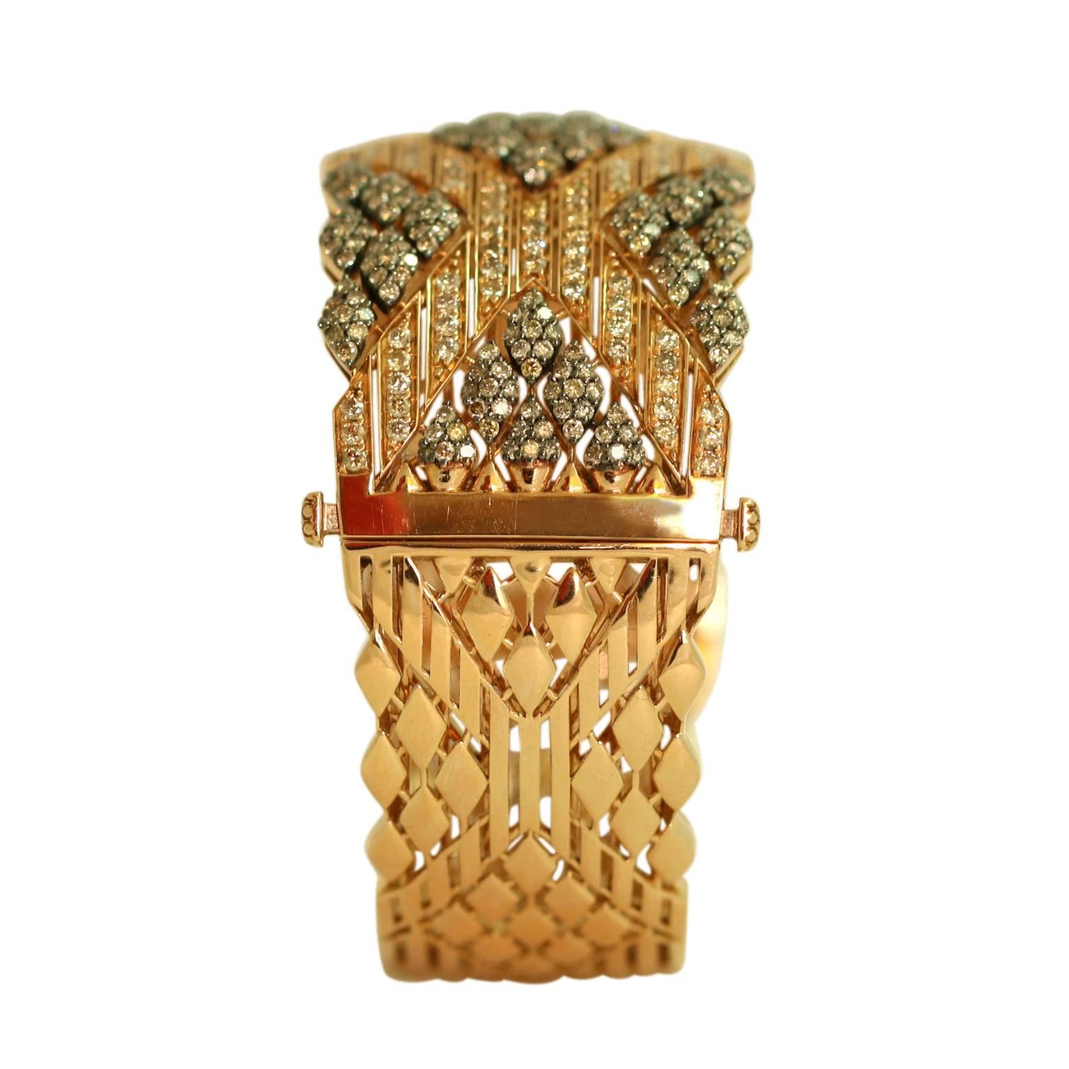 Brown Diamond Gold Cuff Bracelet For Sale 1