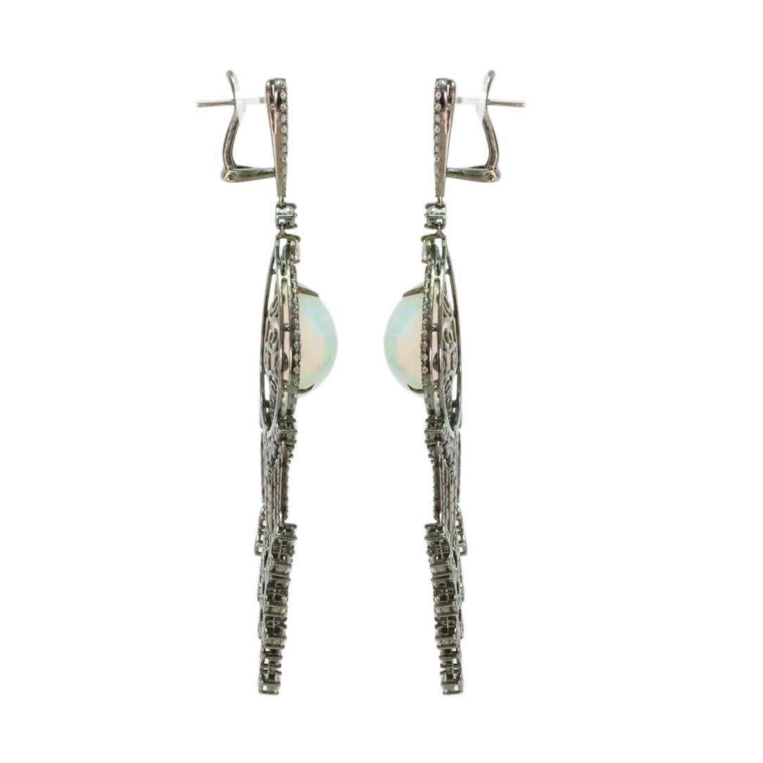 Women's Ethiopian Opal Diamond Gold Chandelier Earrings For Sale