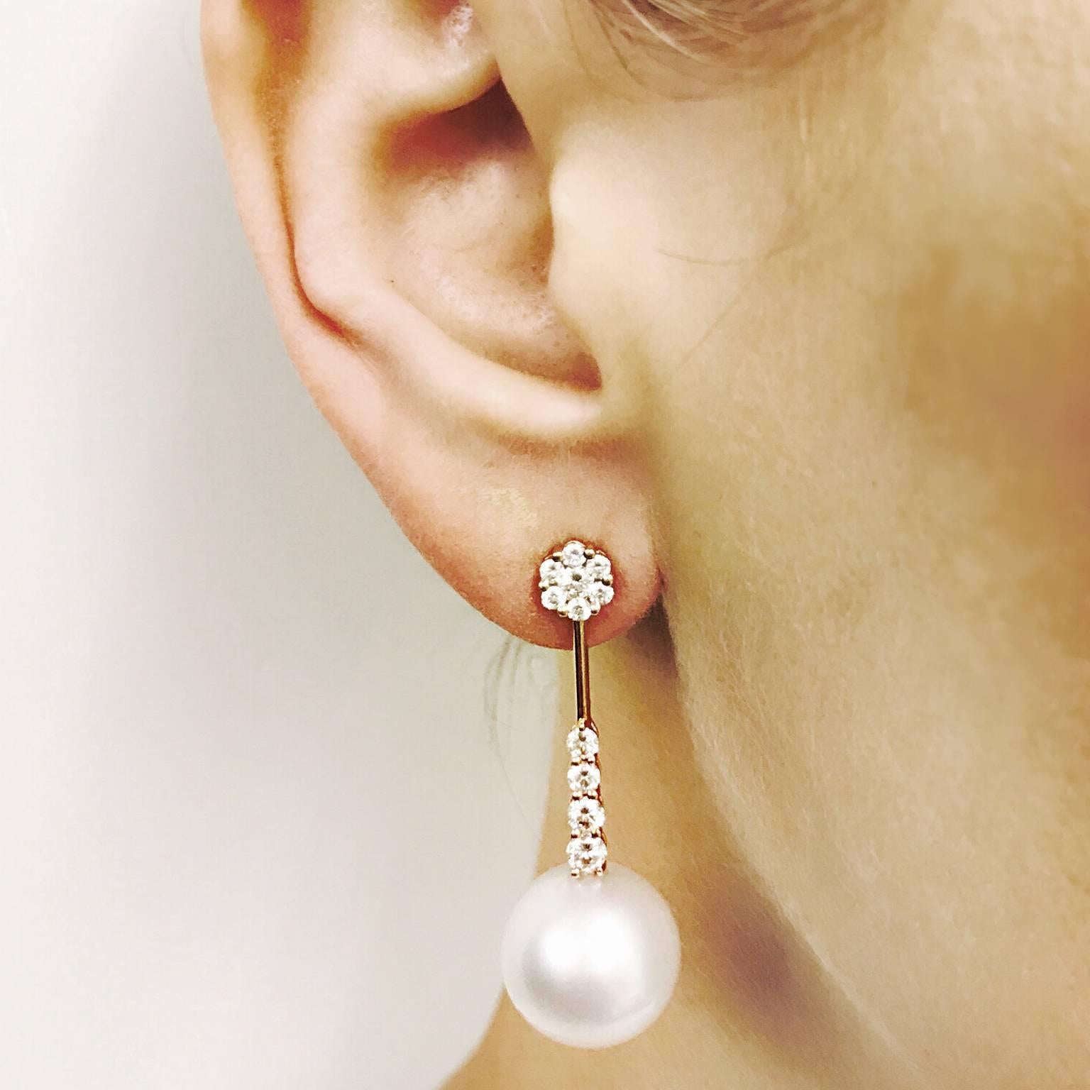 Women's or Men's South Sea Pearl Diamond Drop Earring For Sale