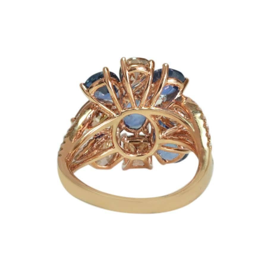 Women's or Men's Brown Diamond Blue Sapphire Floral Ring For Sale