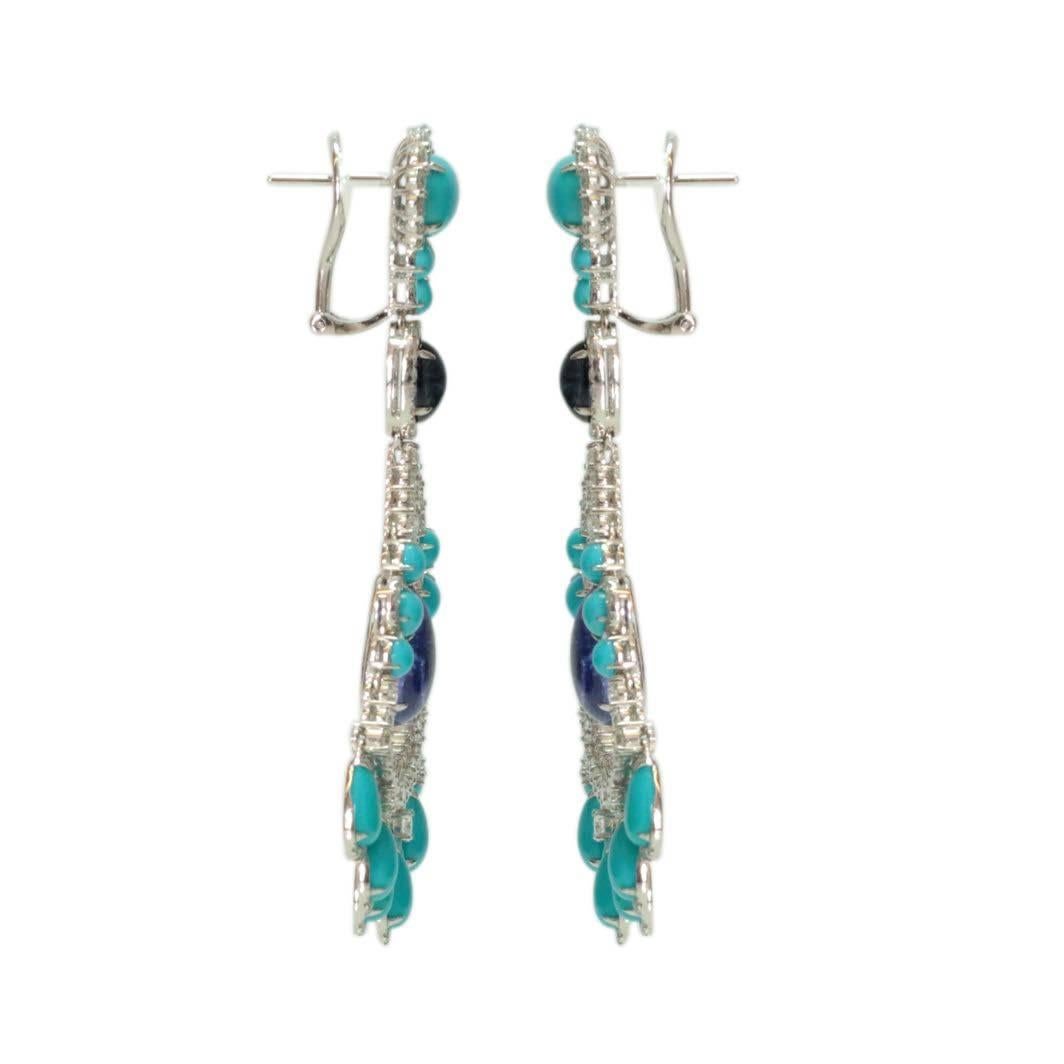 Turquoise Tanzanite Diamond Chandelier Earring In New Condition For Sale In New York, NY