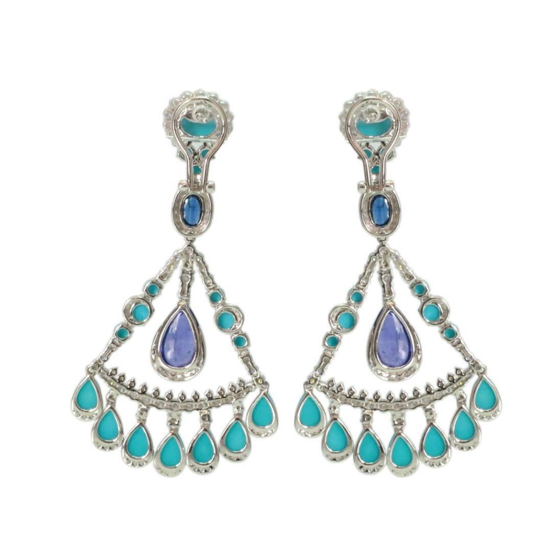 Women's or Men's Turquoise Tanzanite Diamond Chandelier Earring For Sale