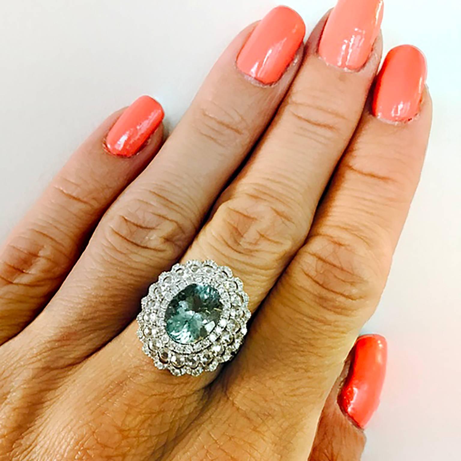 Aquamarine Diamond Cocktail Ring In New Condition For Sale In New York, NY